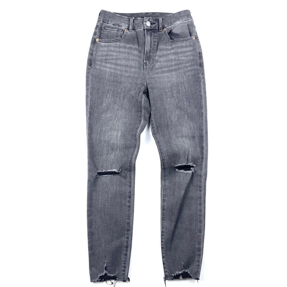 Express Grey Wash Distressed Skinny Super High Rise Ultra Hyper Stretch Jeggings